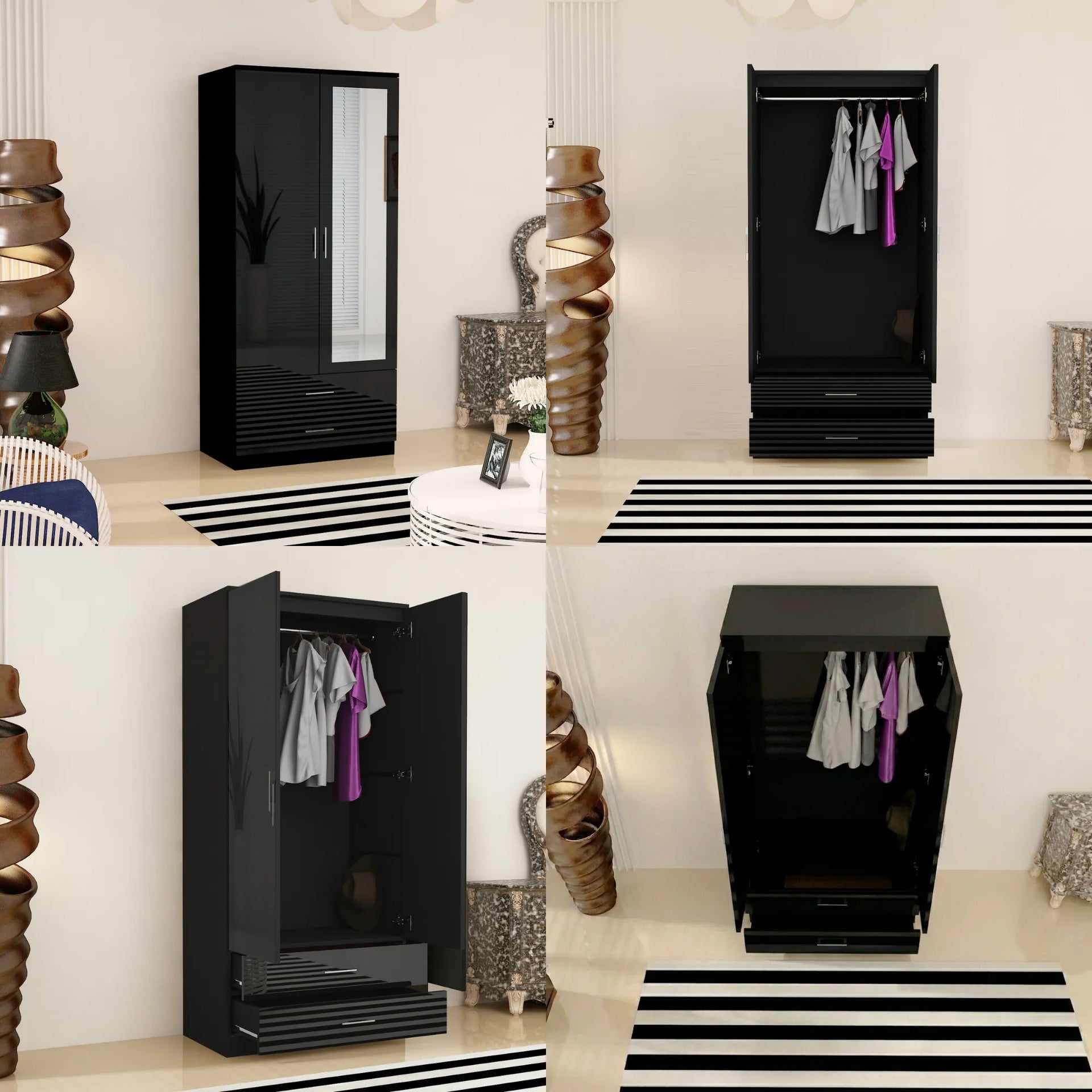 Verona high gloss small wardrobe with drawers