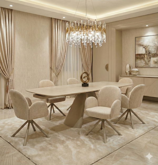 Olympia Beige Ceramic 160cm Table with chairs