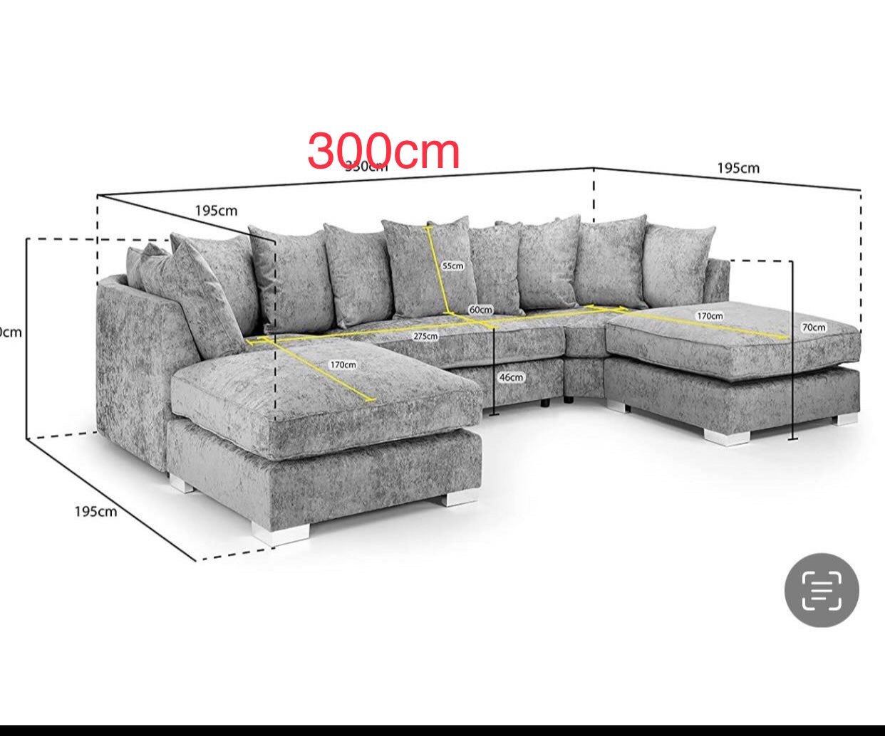 U shape corner sofa high back (grey)