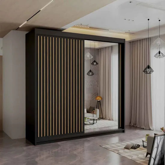 Regal Contemporary Sliding Door Wardrobe With Mirror Black 150Cm