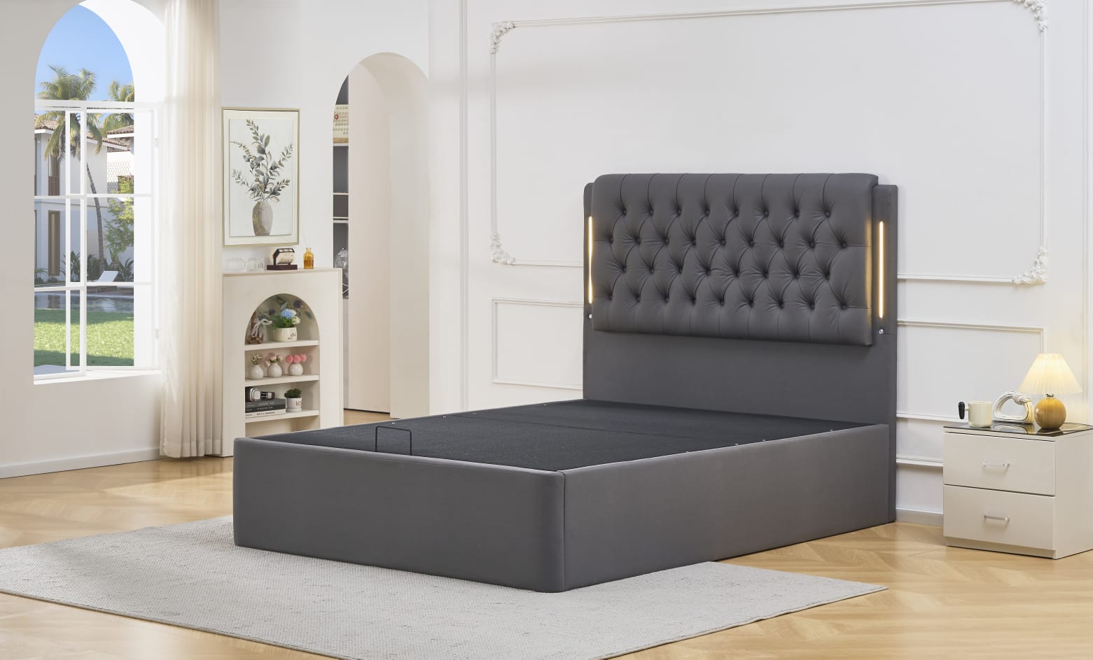Suede ottoman bed with led light