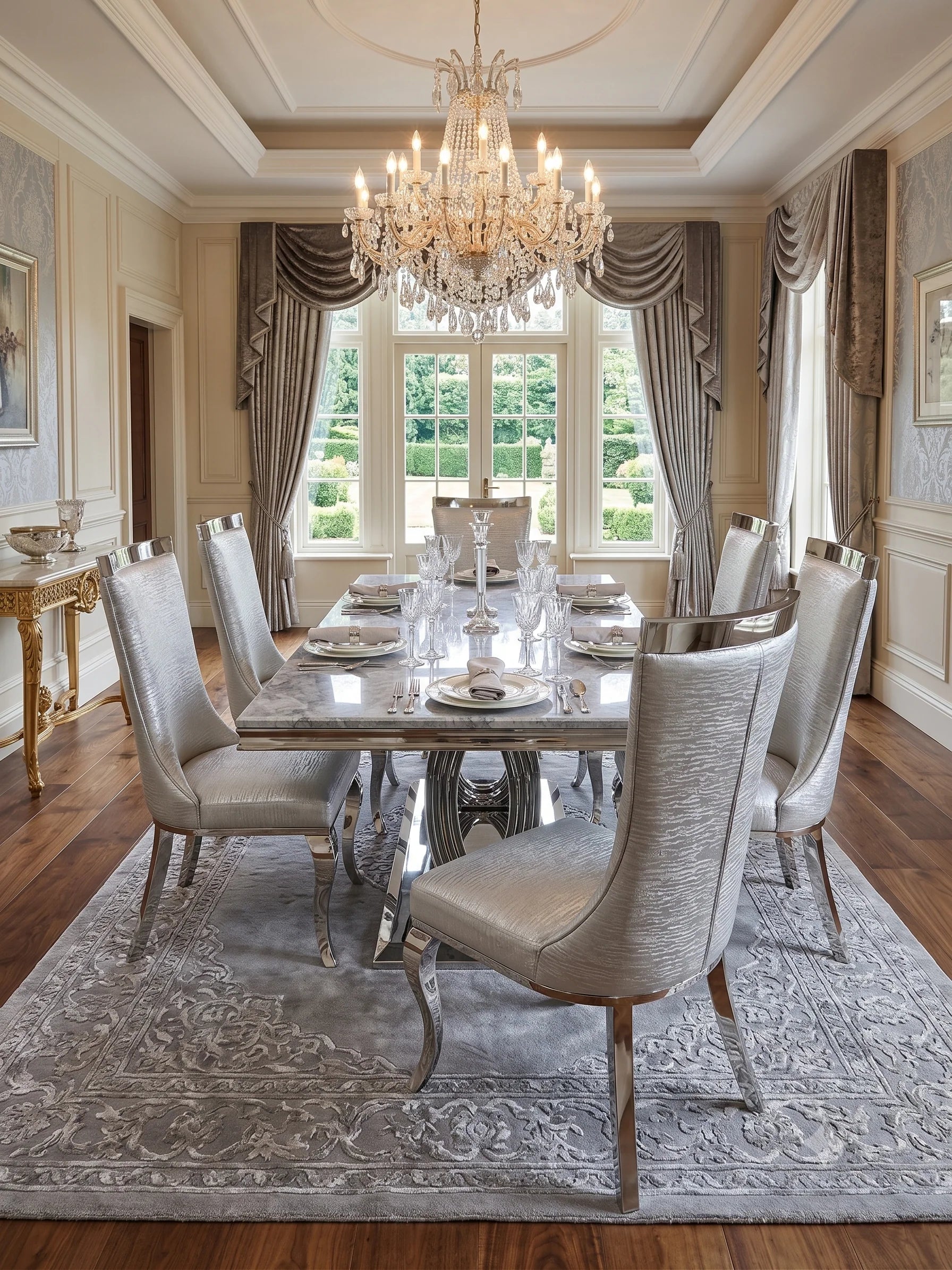 Elina 180cm Gold Marble Dining Table with chairs
