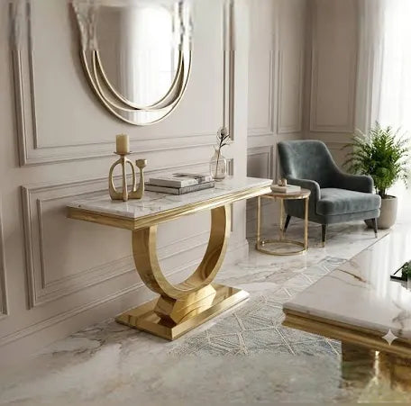 Airanna console table with gold base