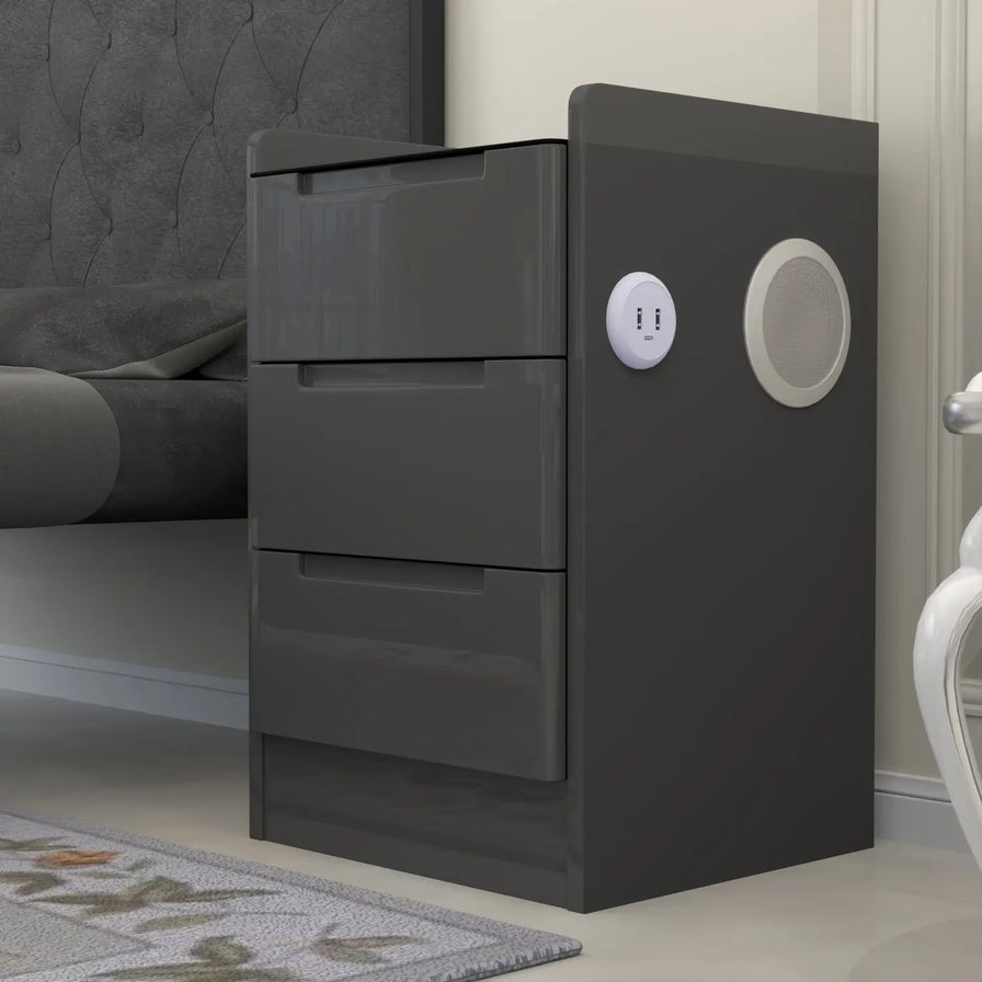 Florence high gloss bed side with speaker and wireless charger
