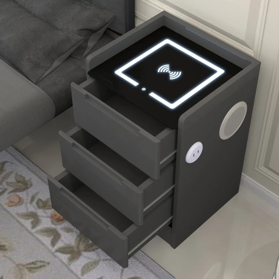 Florence high gloss bed side with speaker and wireless charger