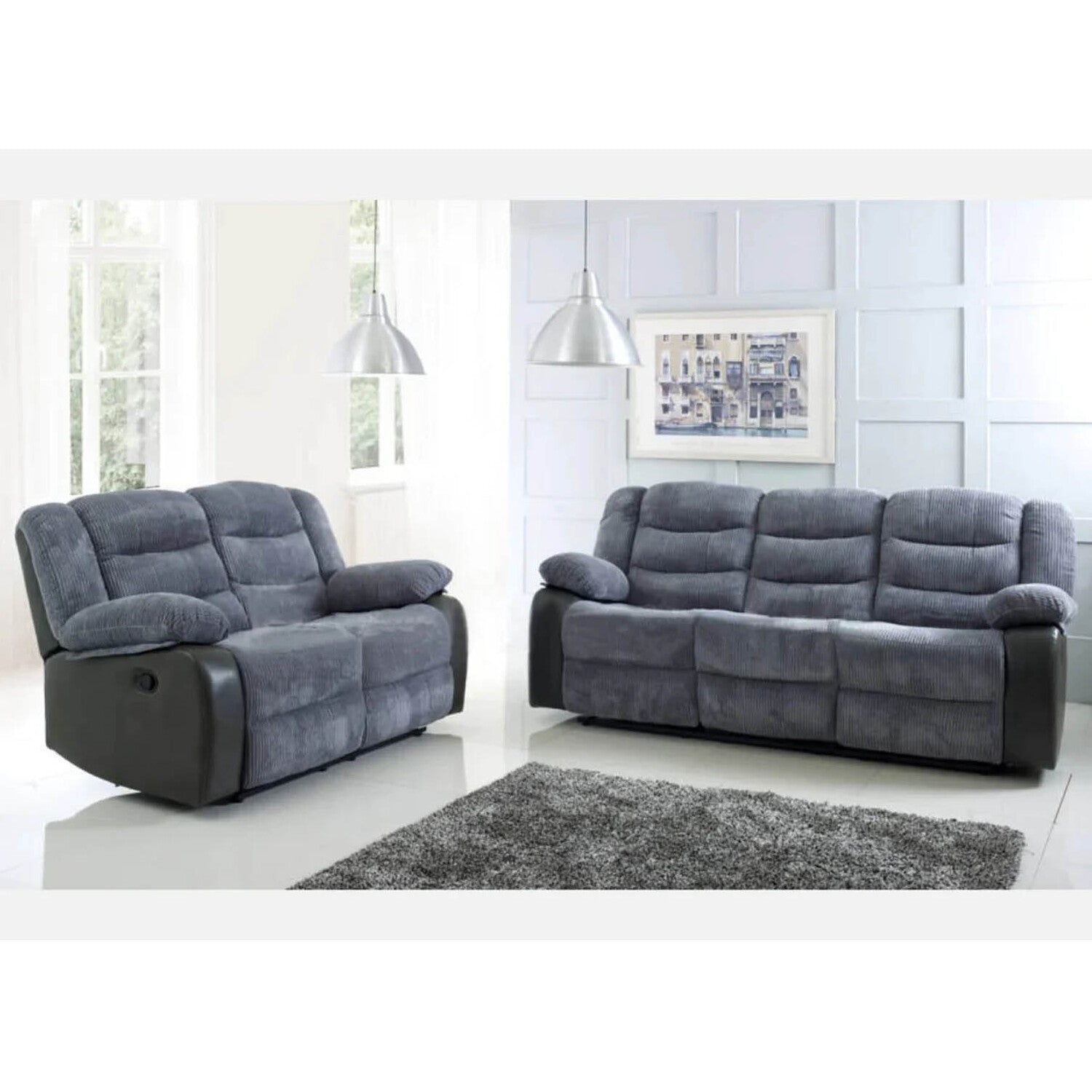 Rio Jumbo Cord Fabric Recliner 3 Seater and 2 Seater Sofa Set by
