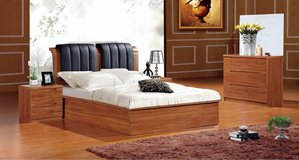 Wooden bed with storage and mattress