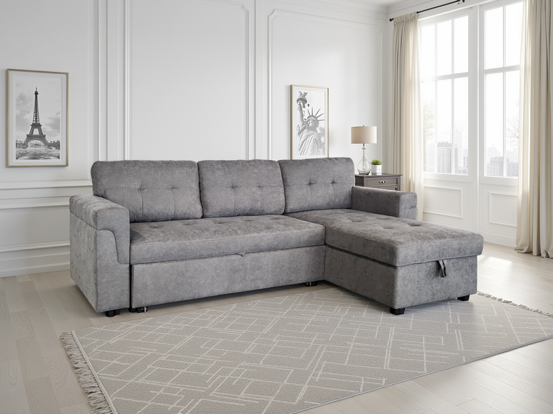 Omniya Universal Corner Sofa Bed in Grey | Reversible L-Shape Sleeper