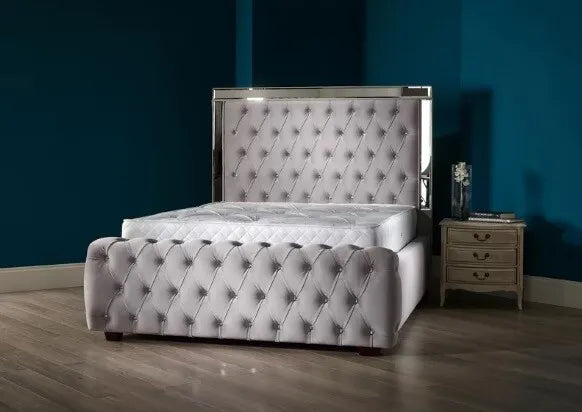 Plush velvet complete glass mirror bed frame