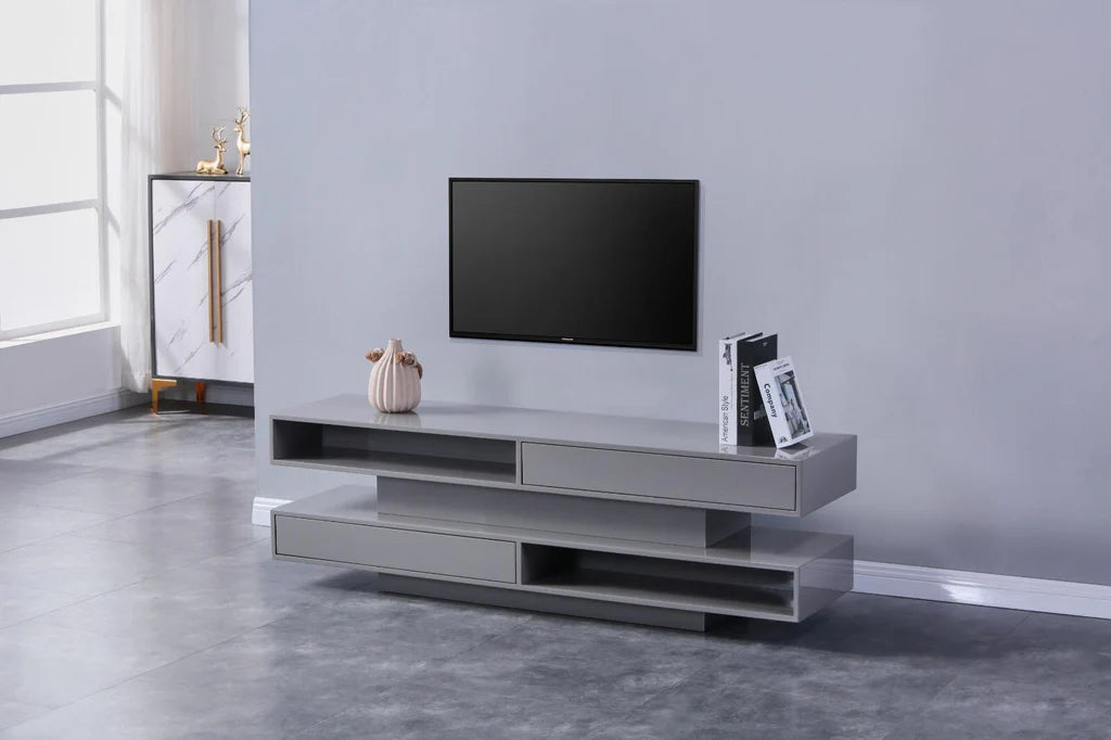 Mercury MDF wood High gloss Tv unit with 2 open shelfs & 2 large capacity drawers