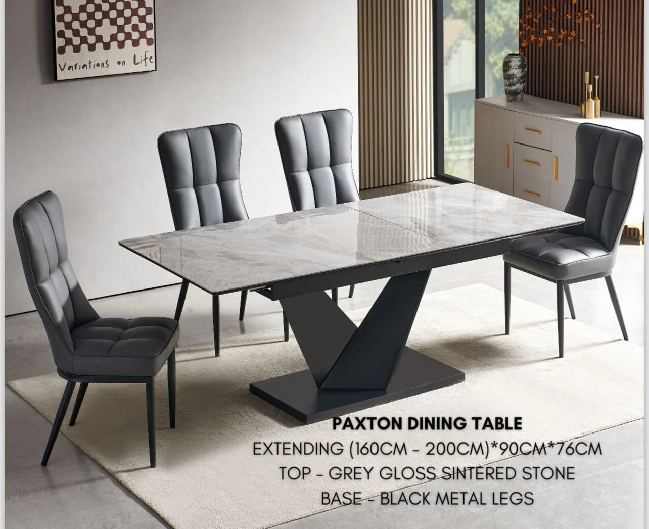 Marble extendable dining table with six chairs