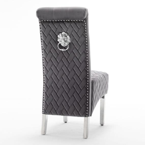 Pair Of Marlow Dining Chair Lion Knocker Dark Grey