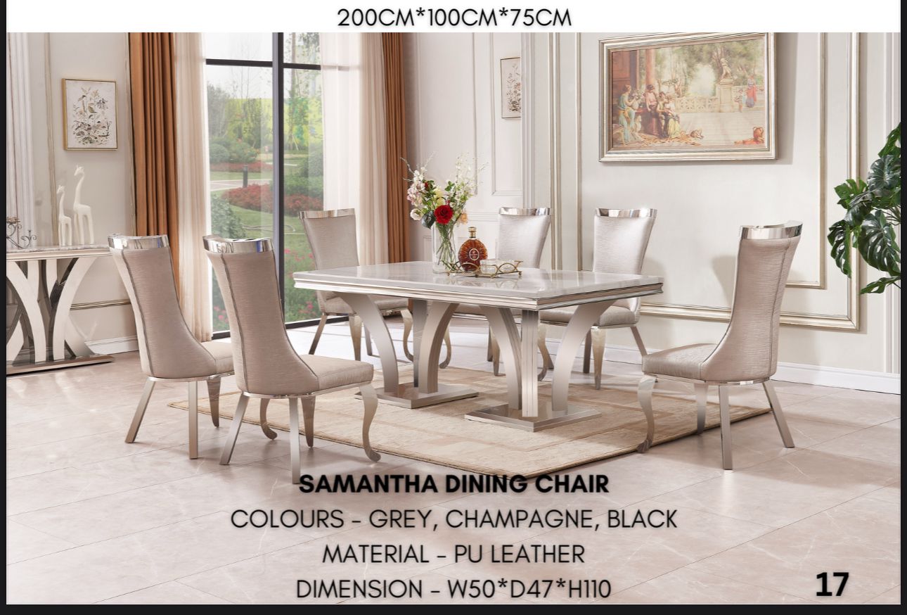 Samantha marble dining table with six chairs