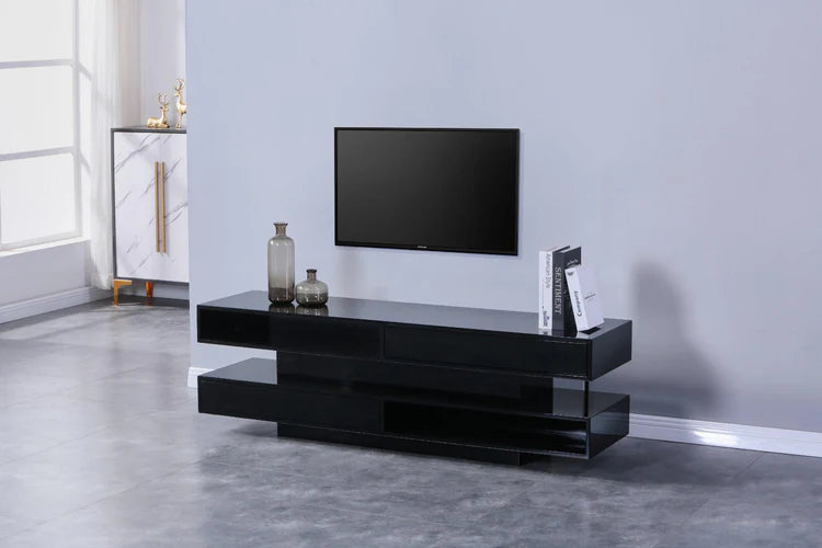 Mercury MDF wood High gloss Tv unit with 2 open shelfs & 2 large capacity drawers