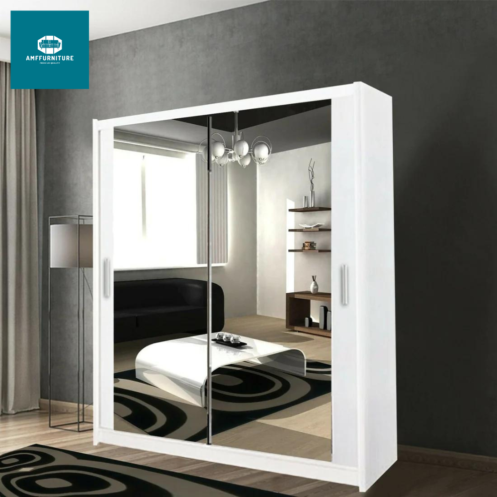 Two doors sliding doors fully mirrored wardrobes ( 120cm width) white/ grey /black)