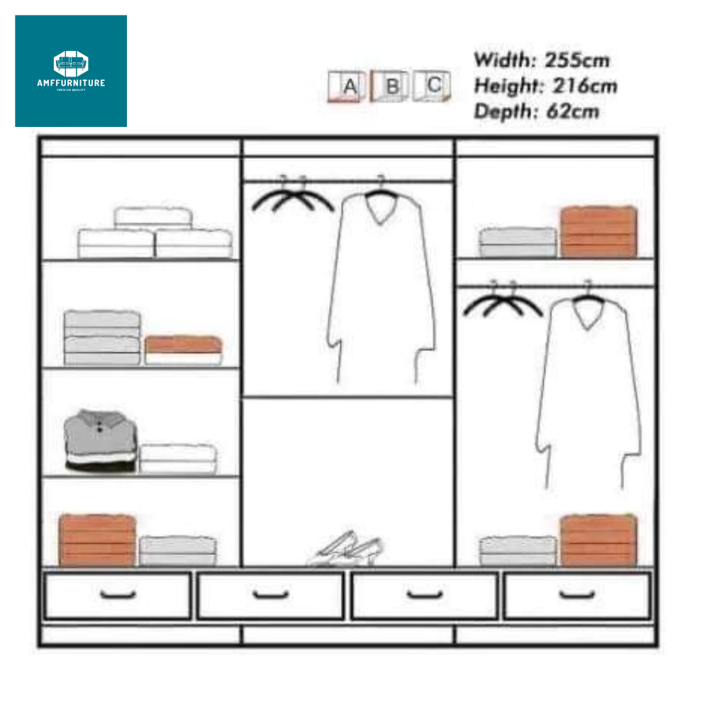 High gloss sliding doors wardrobes 255cm width grey