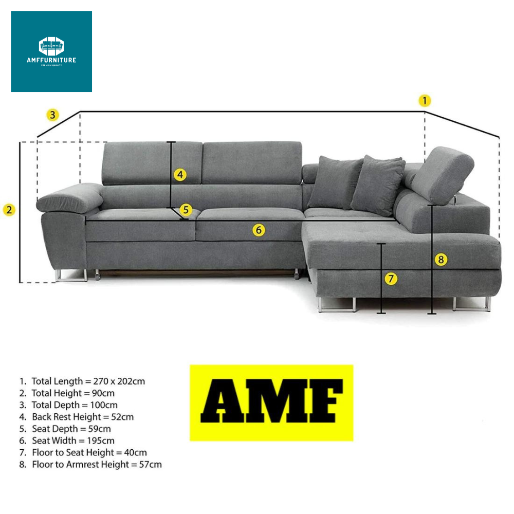 L shape anton sofa bed available in full grey right arm side  left arm side