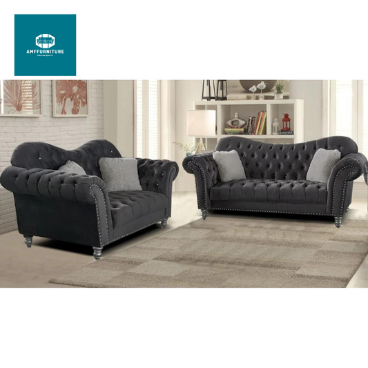 Chesterfield elegance sofa set grey 3+2