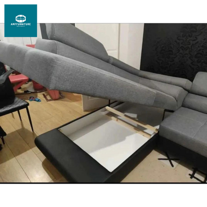 L shape anton sofa bed available in full grey right arm side  left arm side