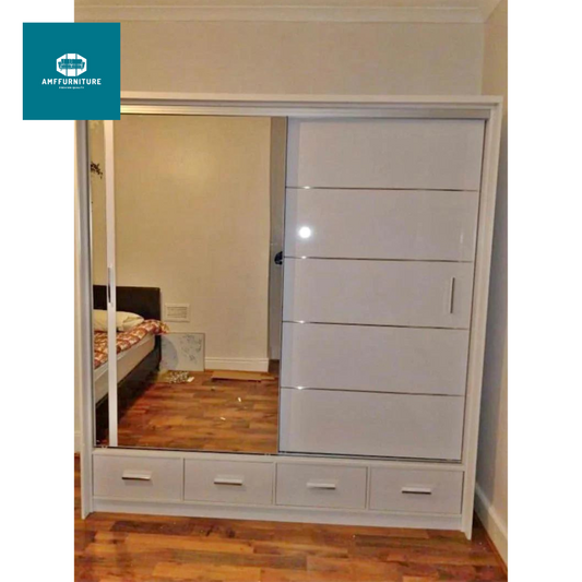 Marsylia high gloss sliding doors wardrobe  (White , 208cm)