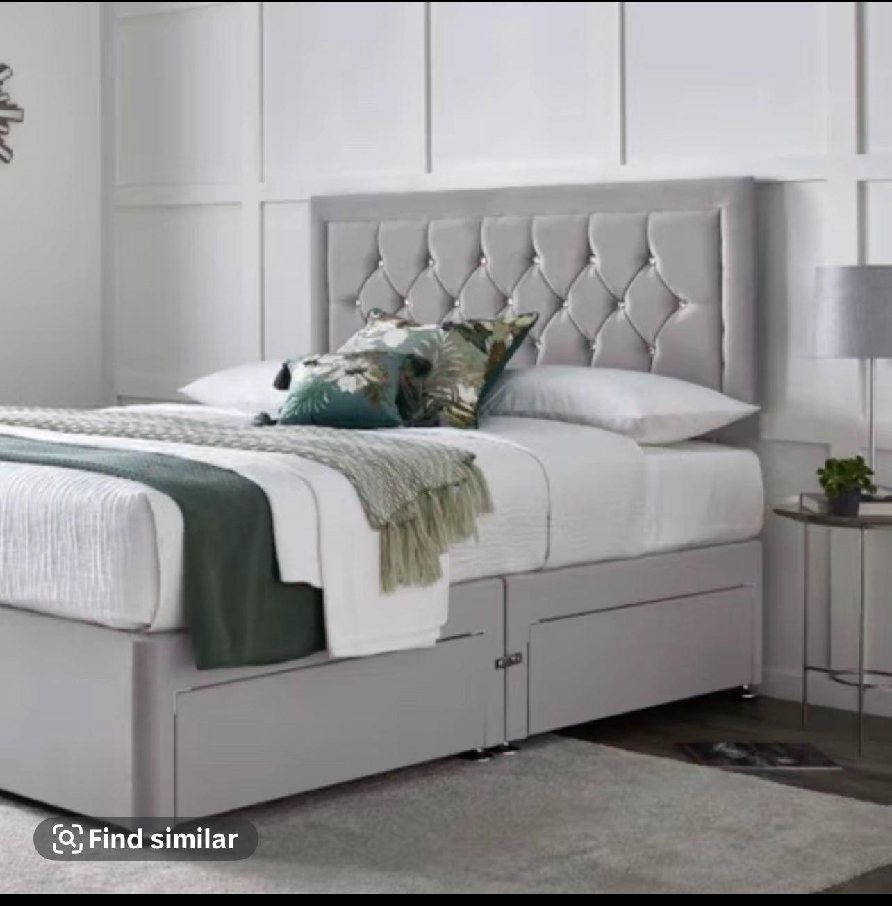 Plush Velvet Solid Divan Bed and Headboard