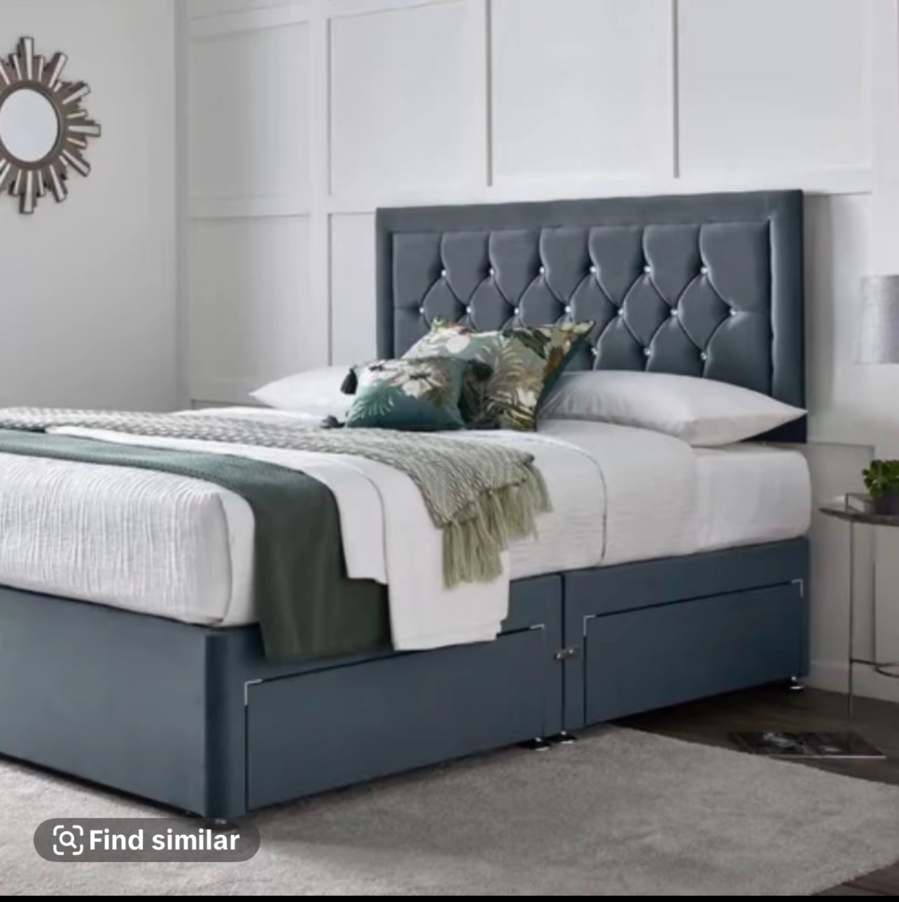 Plush Velvet Solid Divan Bed and Headboard