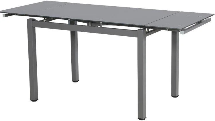 Extendable glass dining table with chairs
