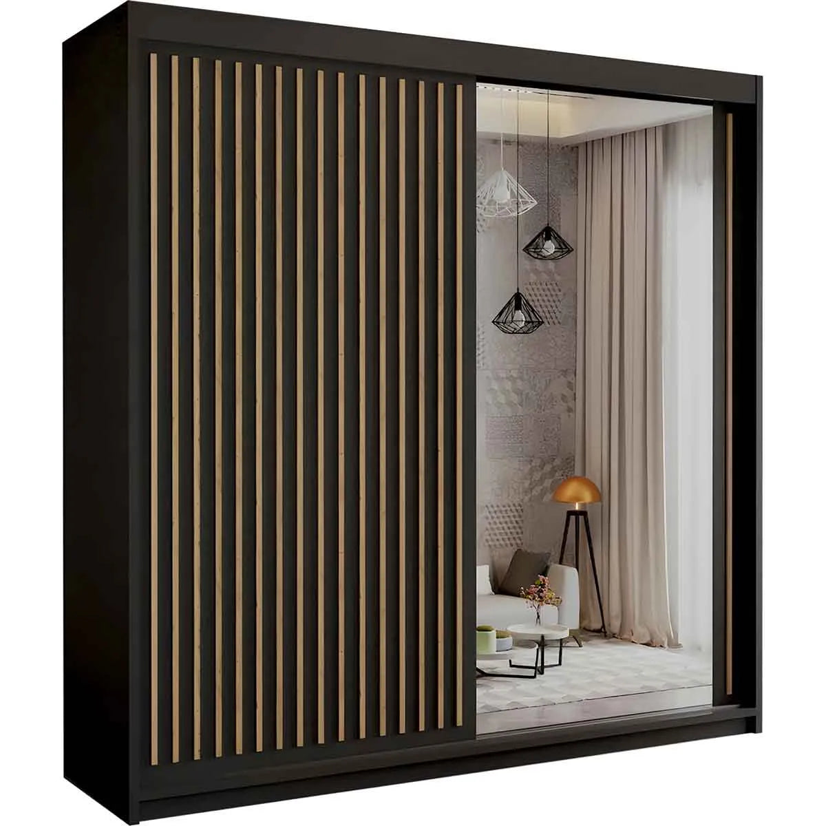 Regal Contemporary Sliding Door Wardrobe With Mirror Black 150Cm