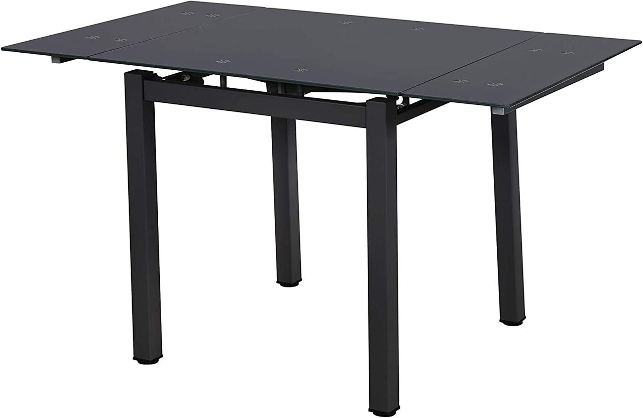 Extendable glass dining table with chairs