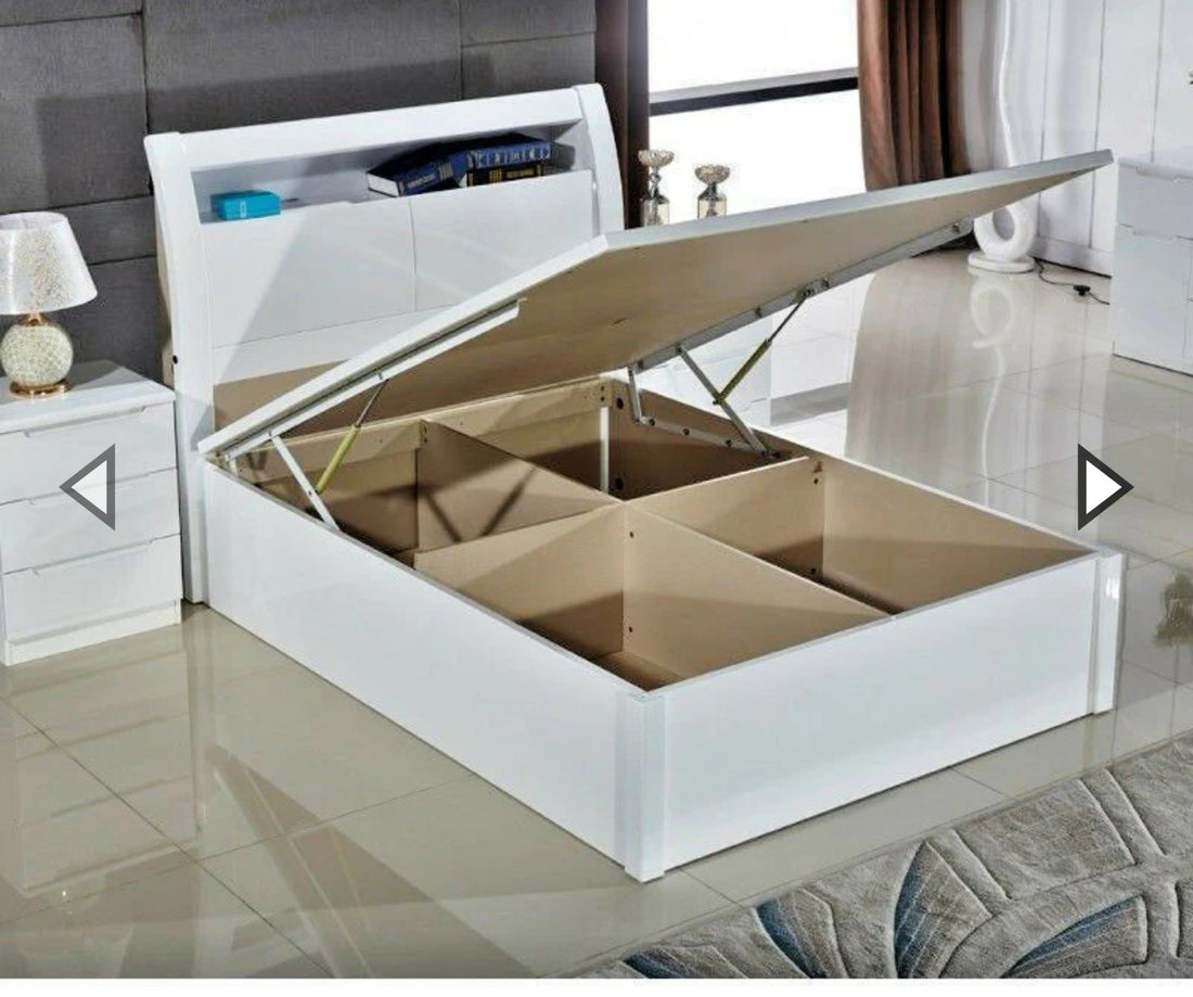 Wooden high gloss ottoman bed