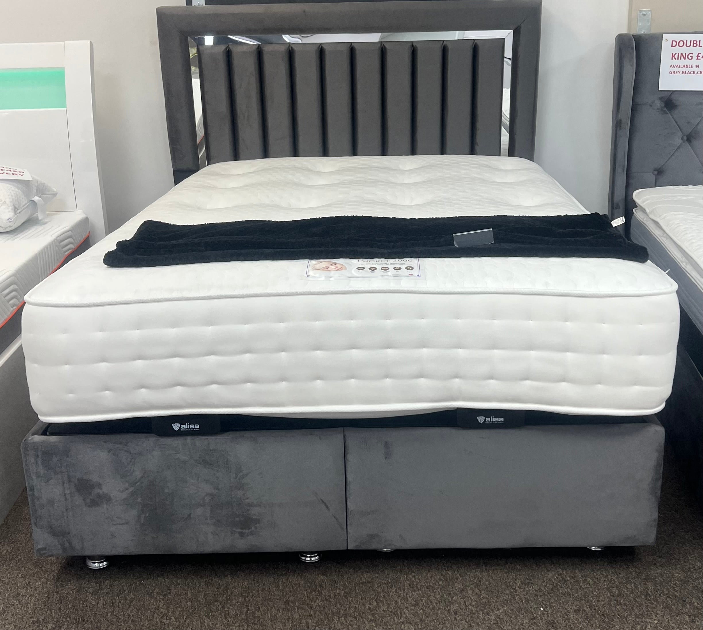 Grey mirrored bed