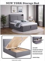 New York wooden and fabric  storage bed with led light and speaker