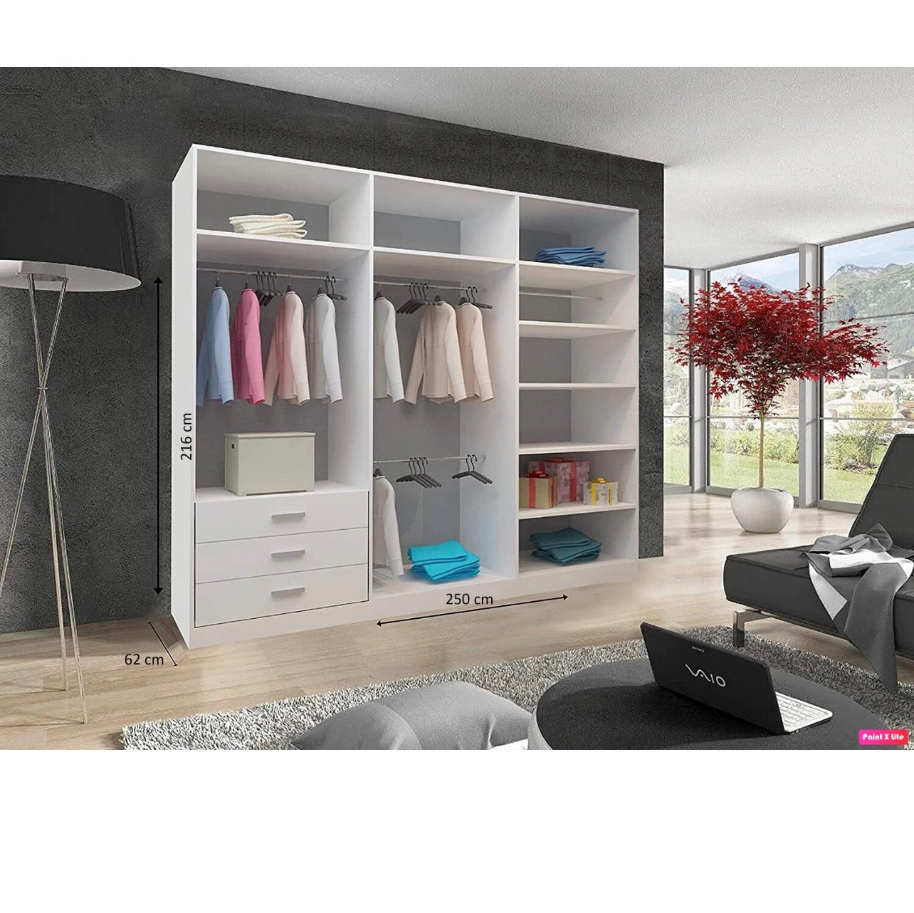 Chicago three mirrored doors wardrobe 250cm