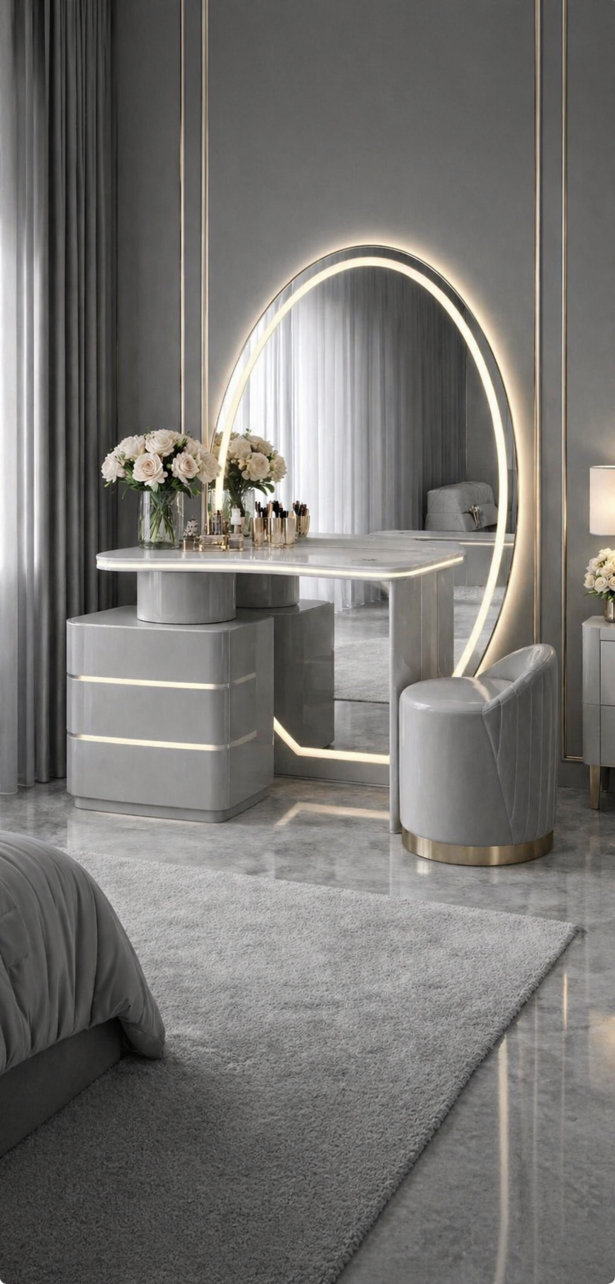 Oval full length dressing table