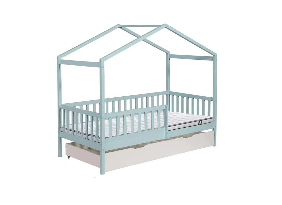 Solid wood arch children  bed with drawer