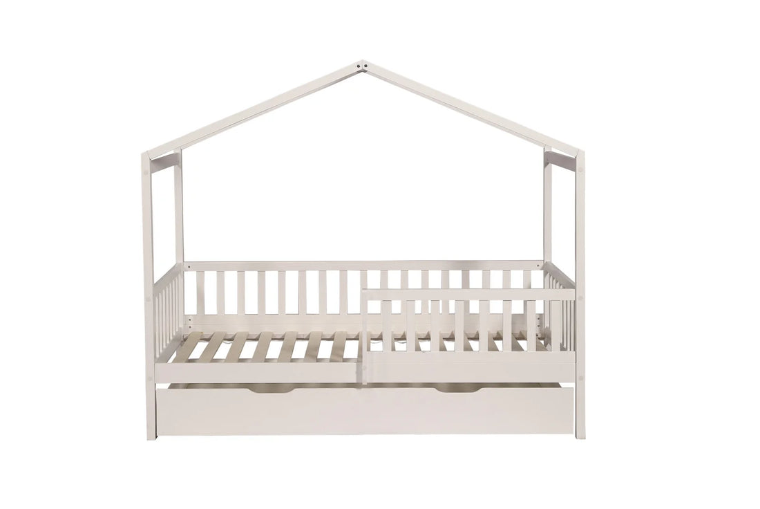 Solid wood arch children  bed with drawer