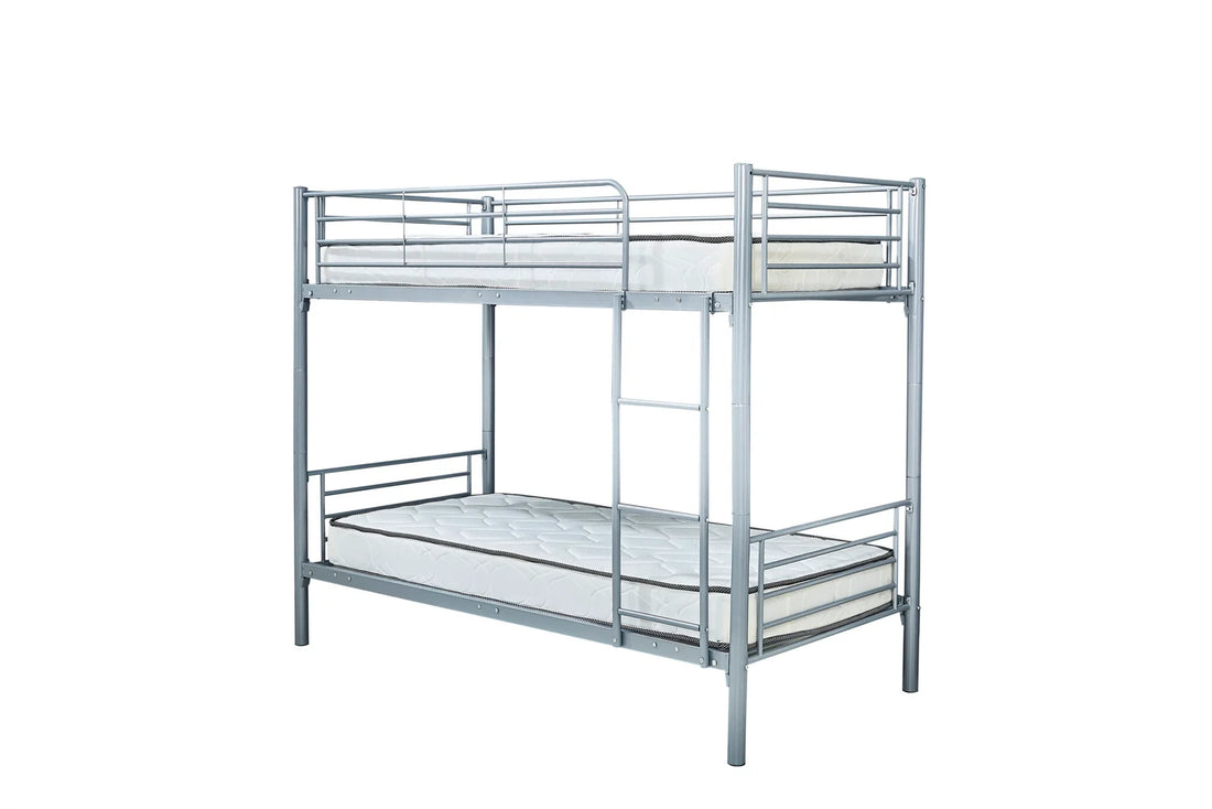 metal bunk bed with mattresses