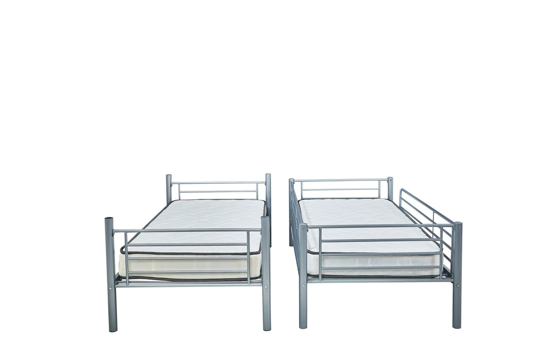 metal bunk bed with mattresses