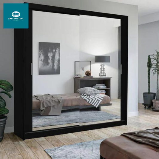Two doors sliding doors fully mirrored wardrobes ( 120cm width) white/ grey /black)