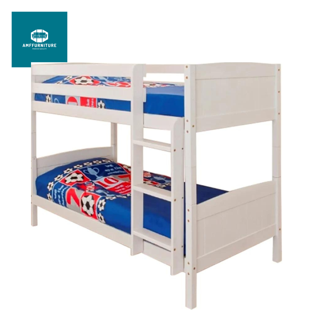 Single wooden bunk bed with mattresses
