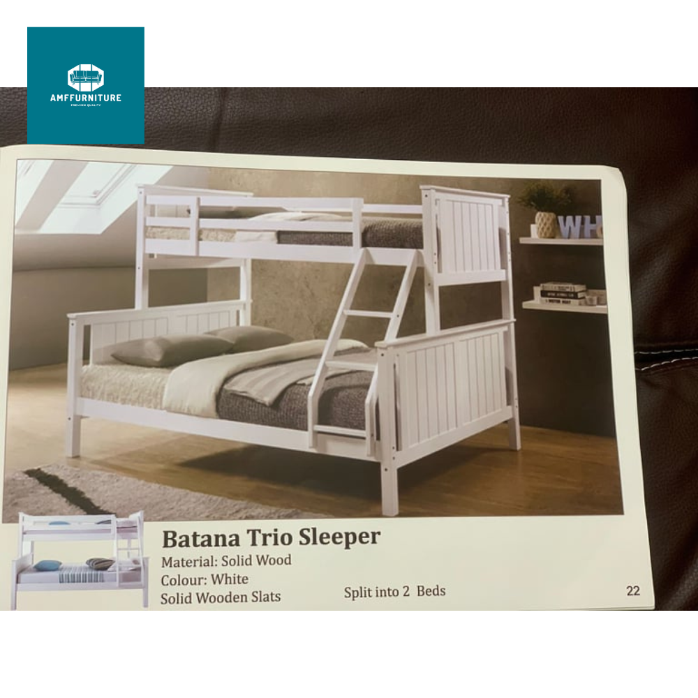 Wooden bunk bed trio with /without mattresses