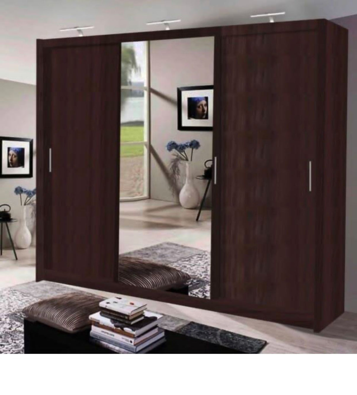 Chicago sliding three doors wardrobes 250cm width (black/grey/ white